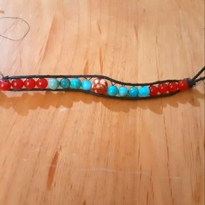 Handmade leather wrap beaded bracelet